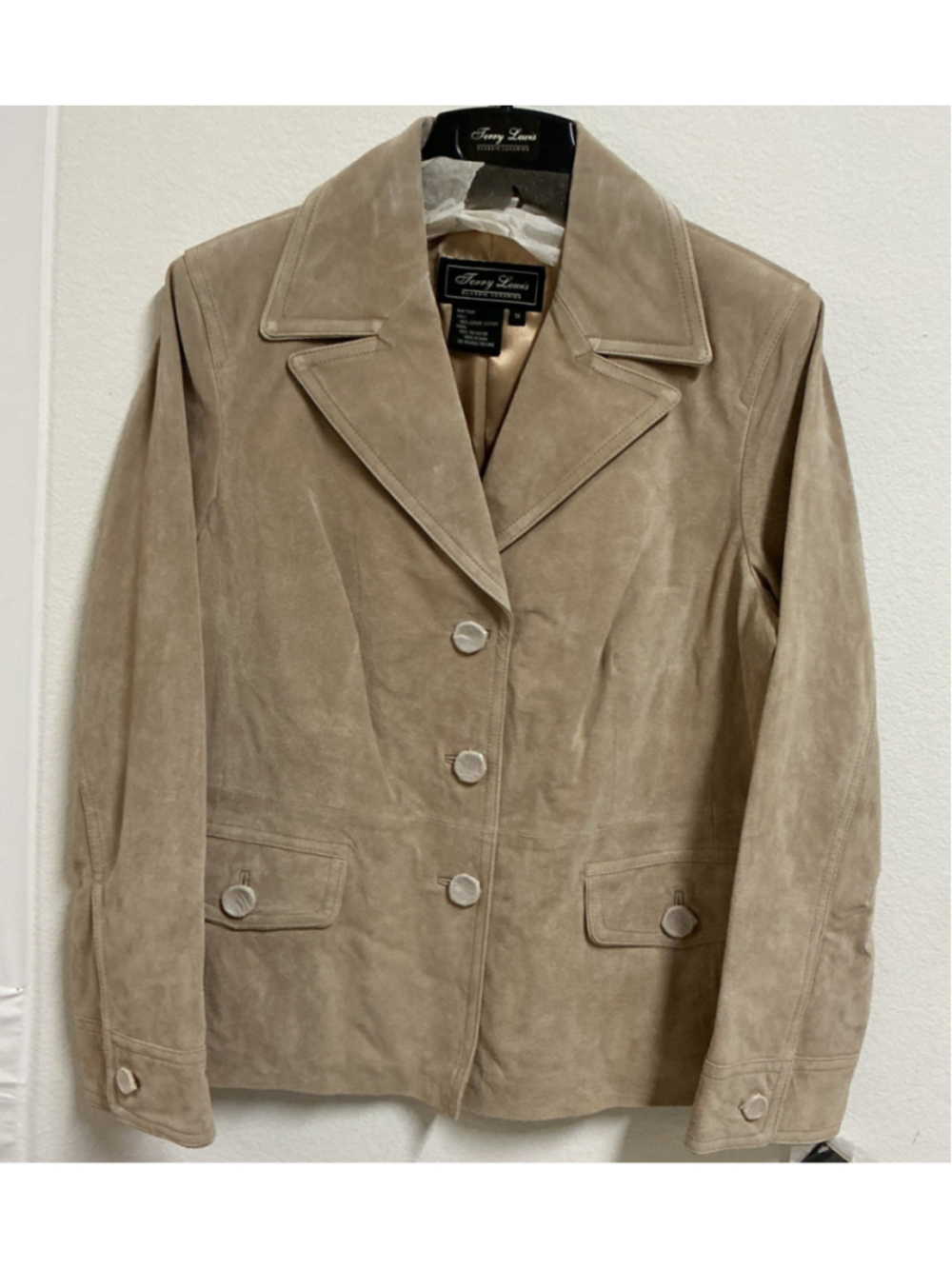 NWT Terry Lewis Suede Jacket 1X Womens Tan Leather Blazer Button Utility Coat.